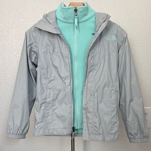 The North Face Kids Light Gray Jacket with Aqua Fleece